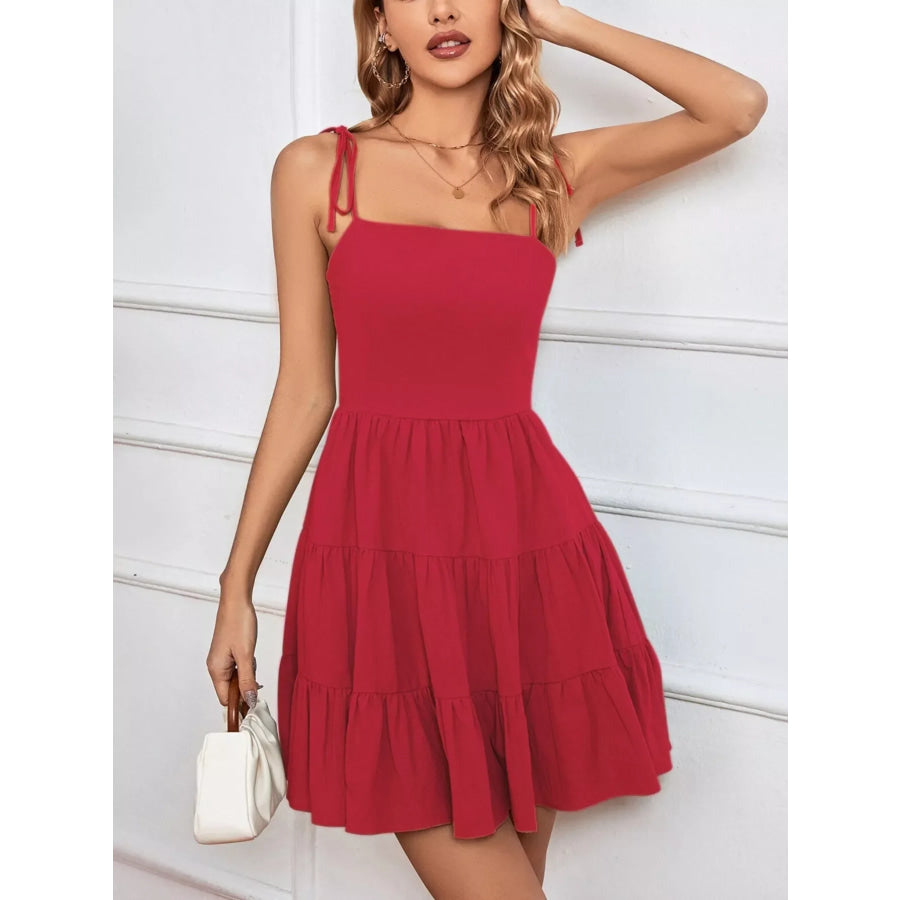Tiered Tie Shoulder Mini Dress Apparel and Accessories