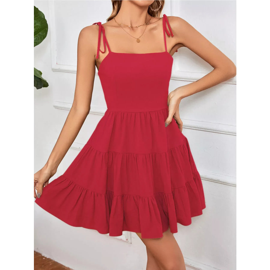Tiered Tie Shoulder Mini Dress Apparel and Accessories