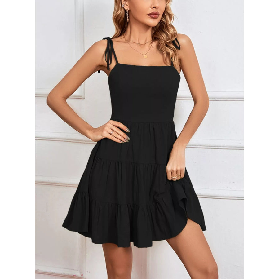 Tiered Tie Shoulder Mini Dress Apparel and Accessories