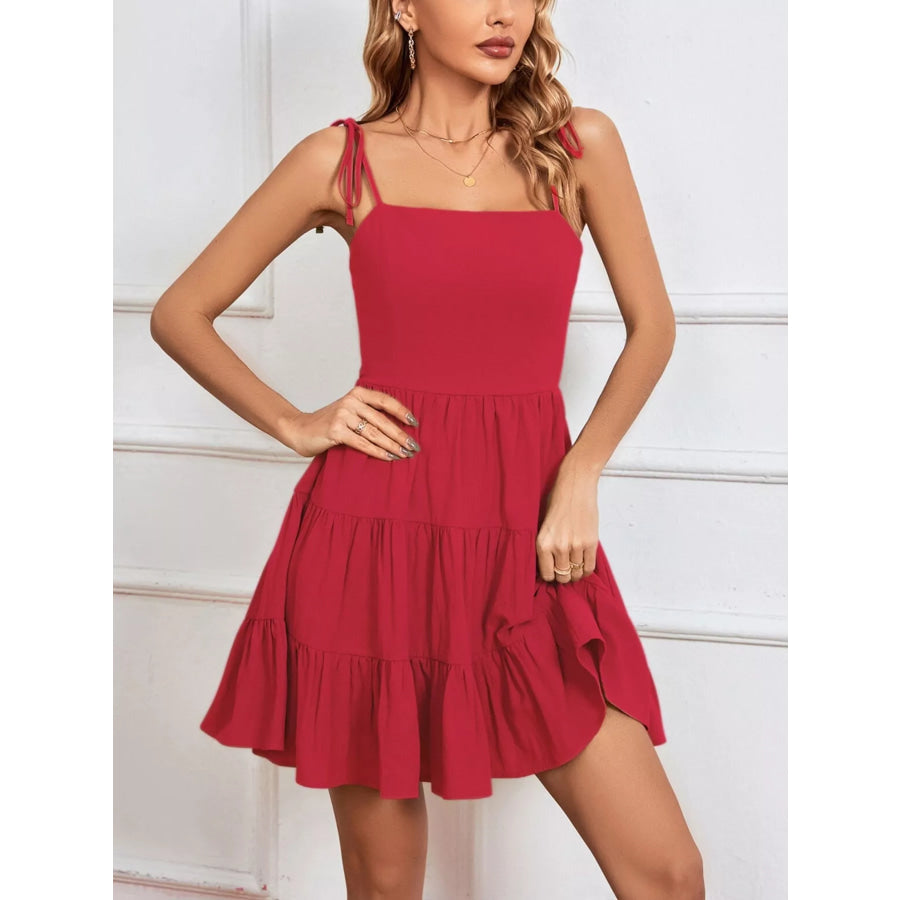 Tiered Tie Shoulder Mini Dress Apparel and Accessories
