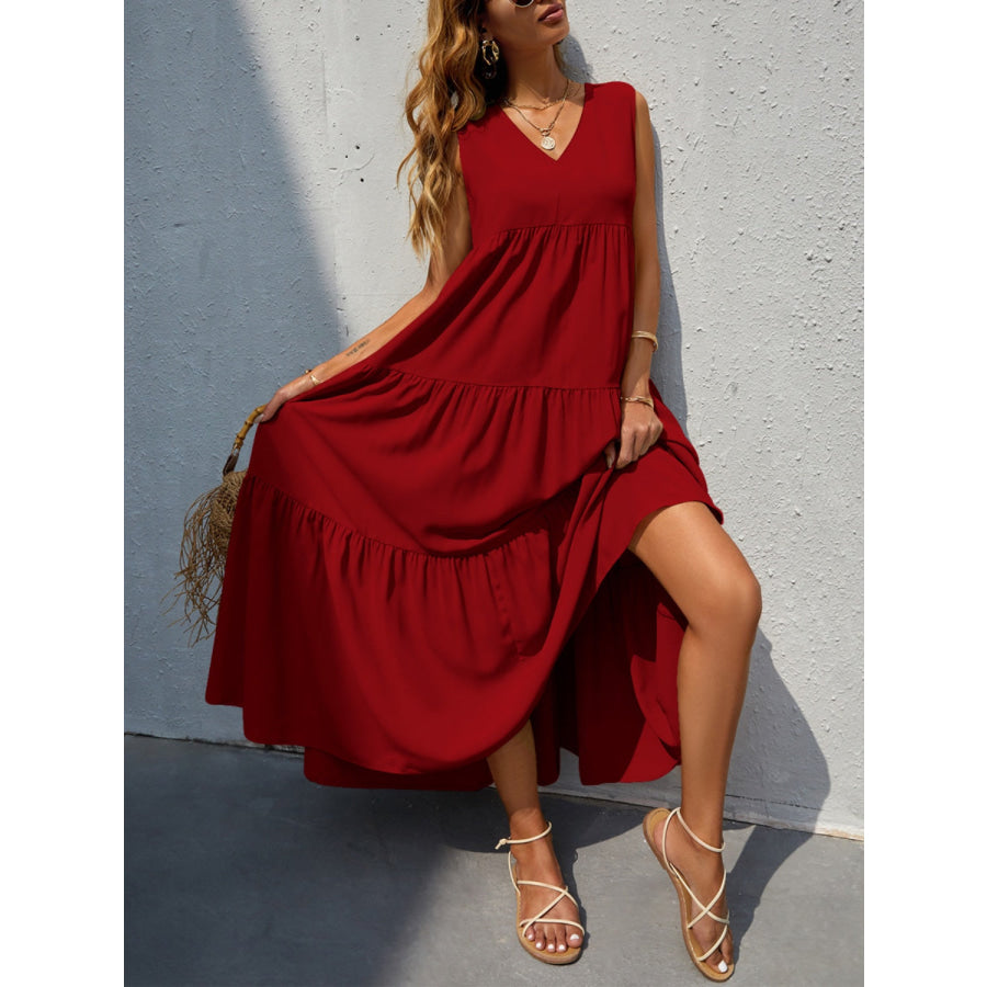 Tiered V - Neck Sleeve Dress Apparel and Accessories