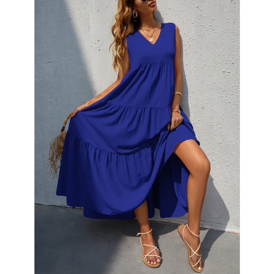 Tiered V - Neck Sleeve Dress Apparel and Accessories