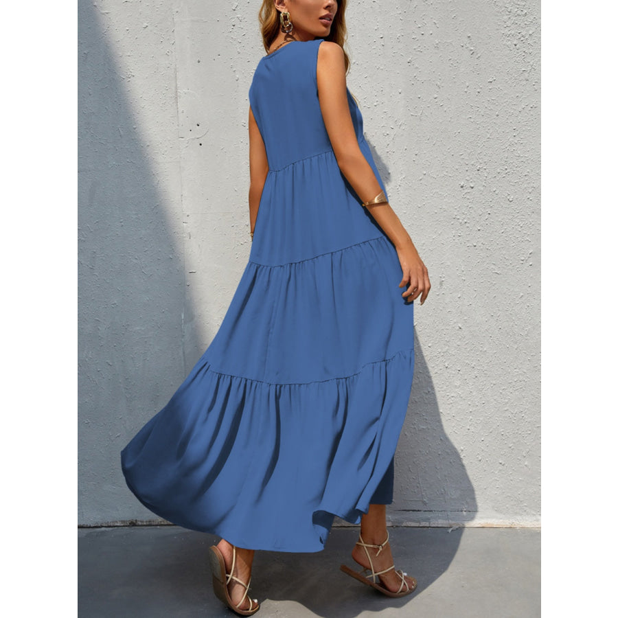 Tiered V - Neck Sleeve Dress Apparel and Accessories