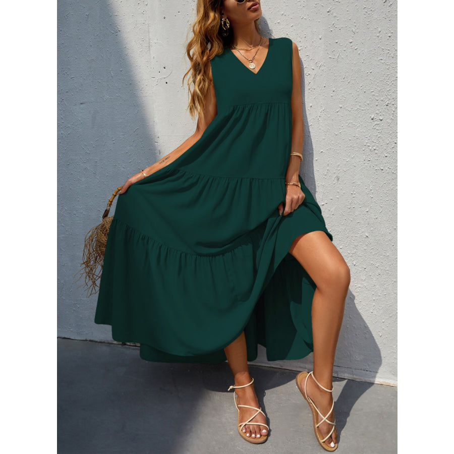 Tiered V - Neck Sleeve Dress Apparel and Accessories