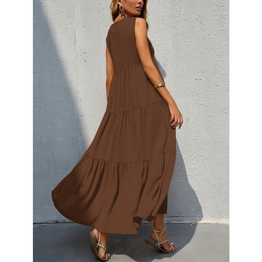 Tiered V - Neck Sleeve Dress Apparel and Accessories