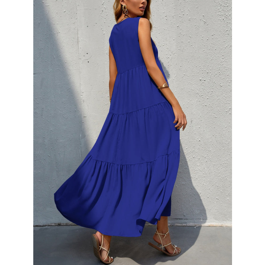 Tiered V - Neck Sleeve Dress Apparel and Accessories