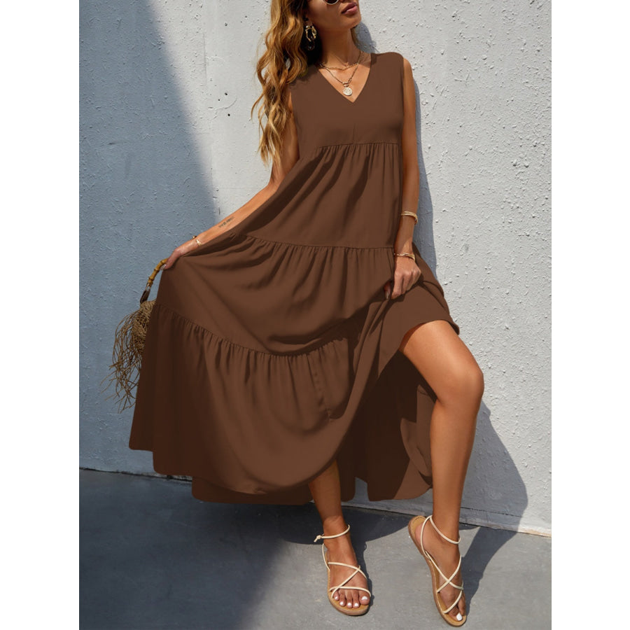 Tiered V - Neck Sleeve Dress Apparel and Accessories