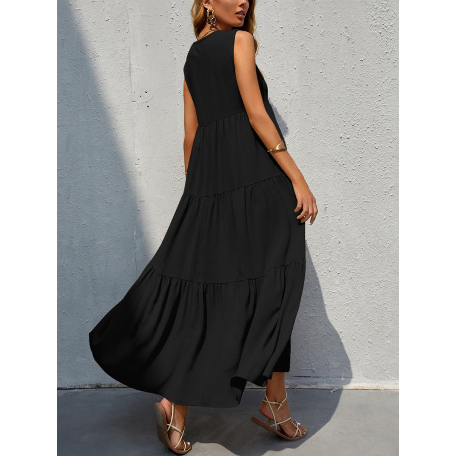 Tiered V - Neck Sleeve Dress Apparel and Accessories