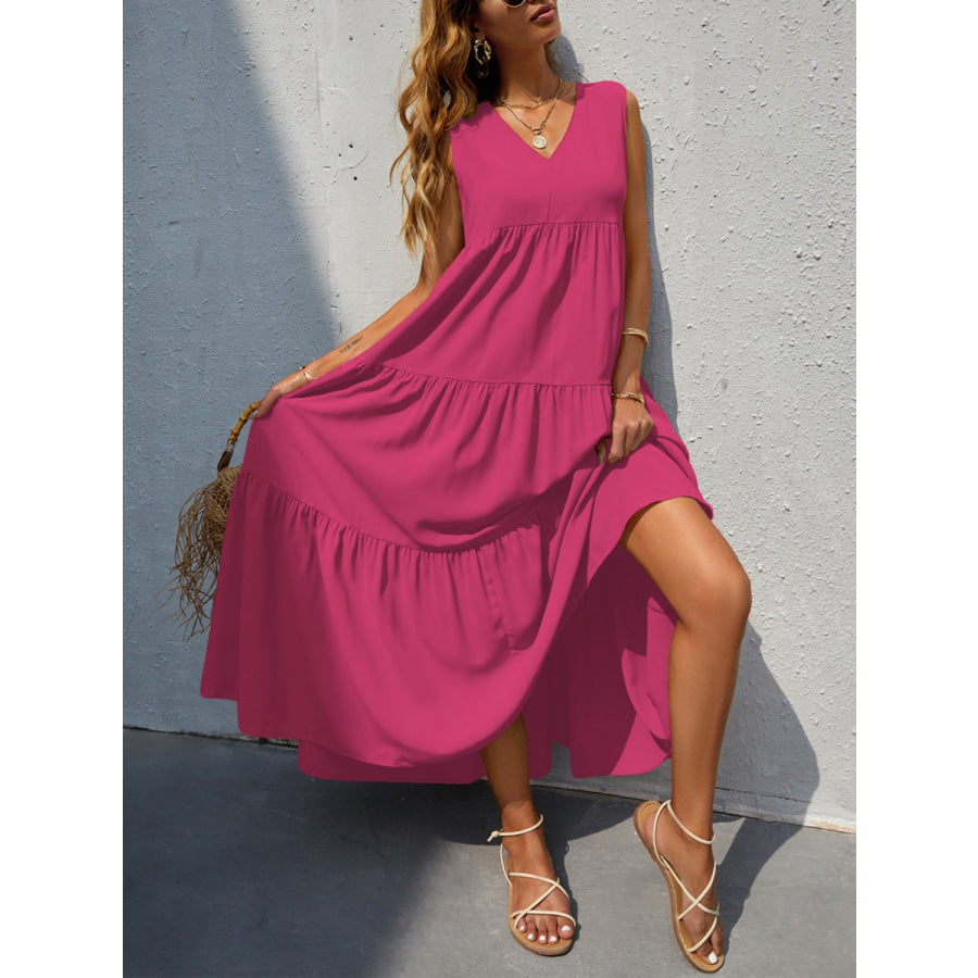 Tiered V - Neck Sleeve Dress Apparel and Accessories