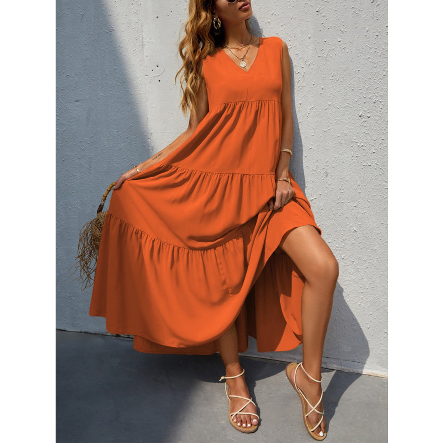 Tiered V - Neck Sleeve Dress Apparel and Accessories