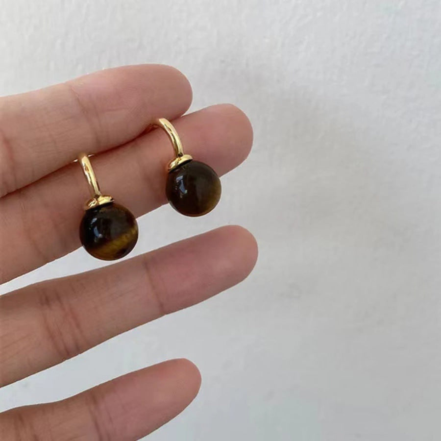 Tiger Eye Ball Drop Earrings Gold / One Size Apparel and Accessories