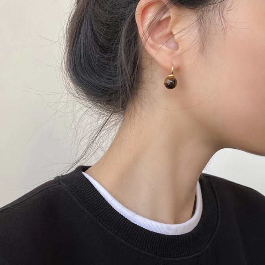 Tiger Eye Ball Drop Earrings Gold / One Size Apparel and Accessories