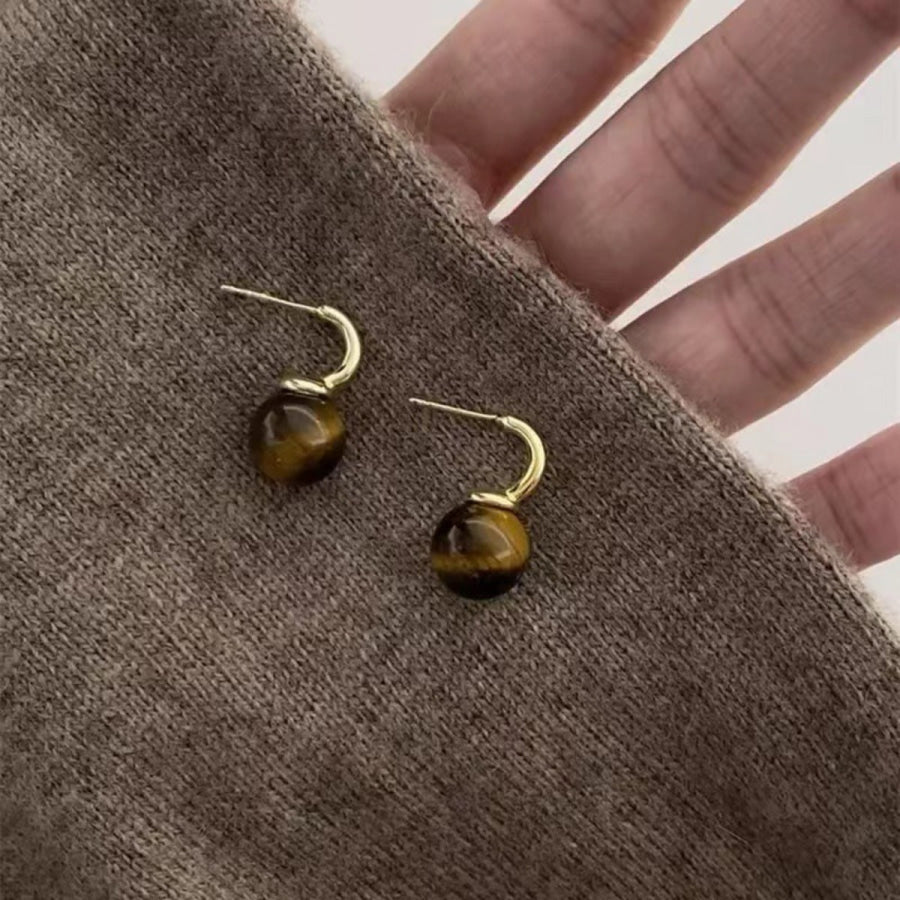 Tiger Eye Ball Drop Earrings Gold / One Size Apparel and Accessories