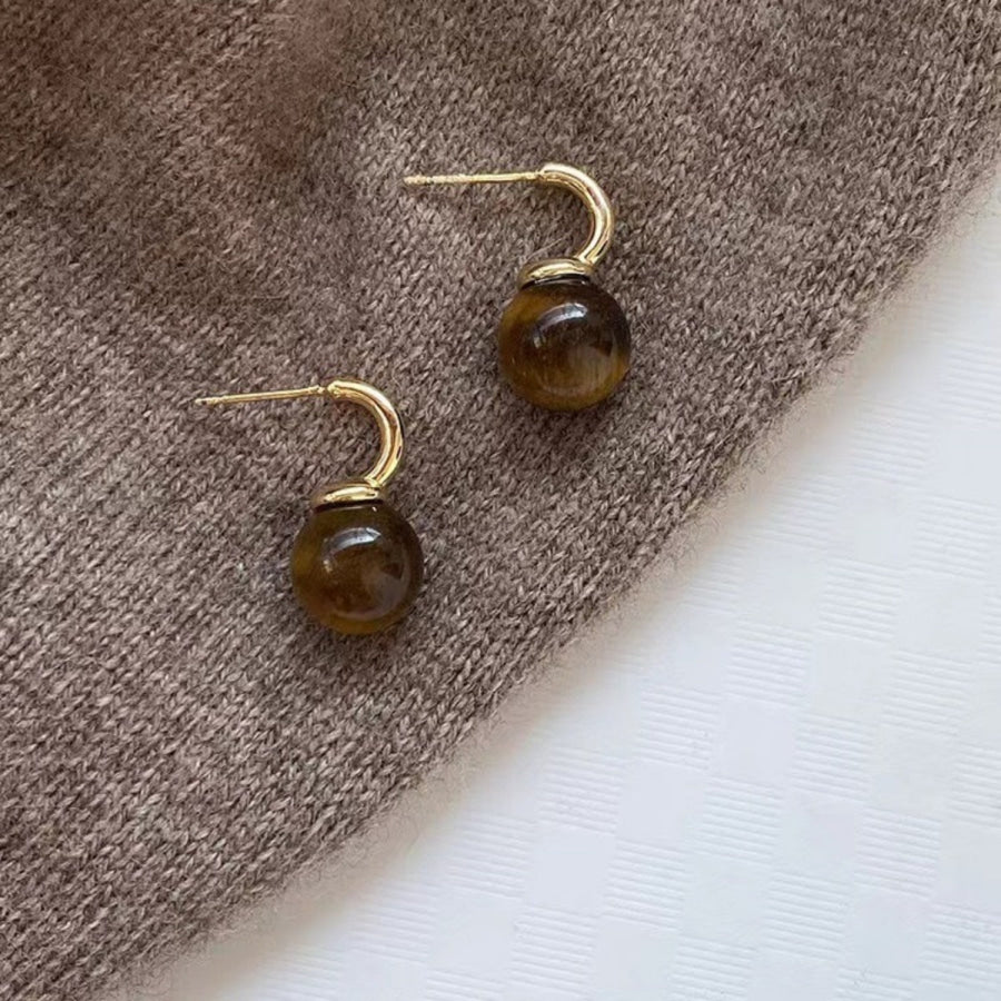 Tiger Eye Ball Drop Earrings Gold / One Size Apparel and Accessories