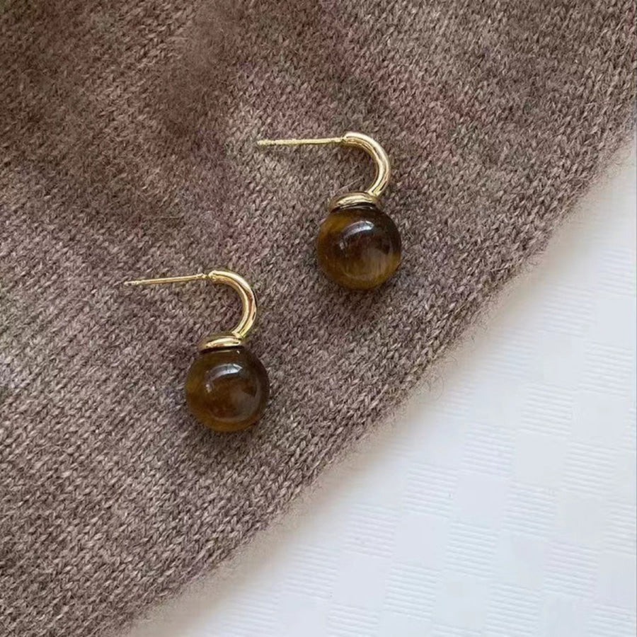 Tiger Eye Ball Drop Earrings Gold / One Size Apparel and Accessories