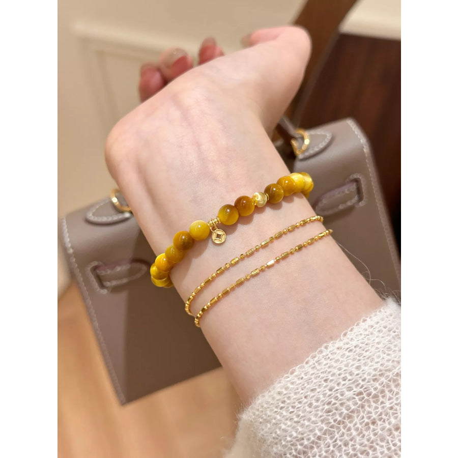 Tiger Eye Beaded Bracelet Tan / One Size Apparel and Accessories