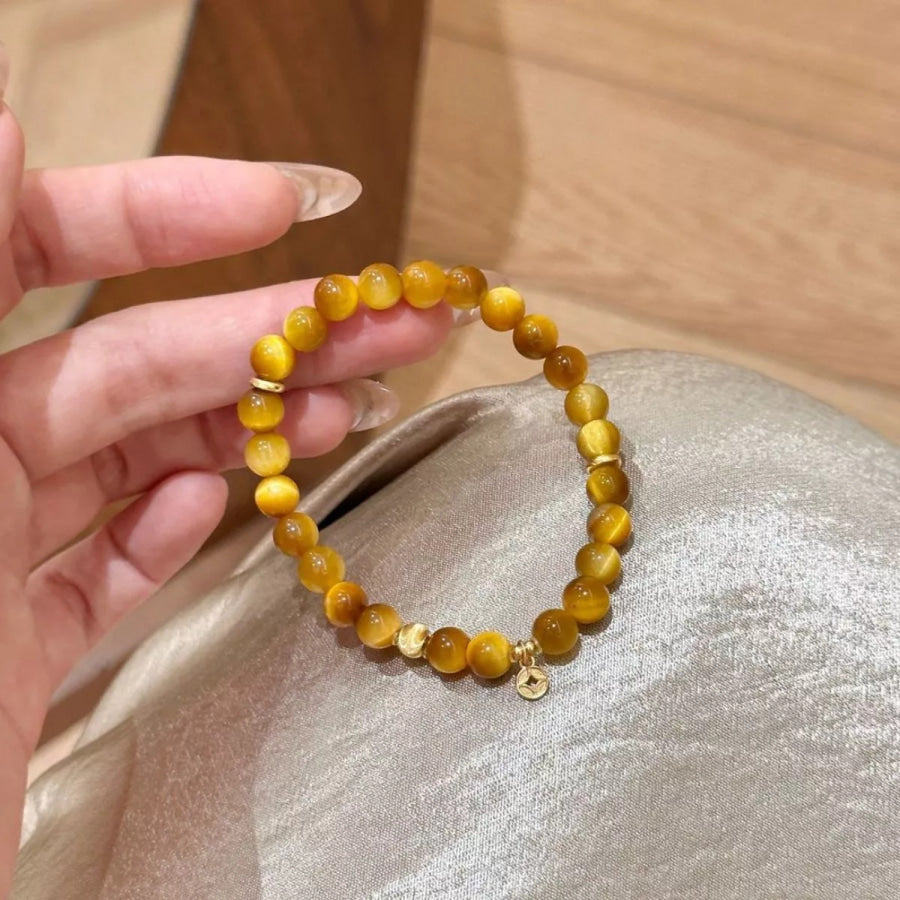 Tiger Eye Beaded Bracelet Tan / One Size Apparel and Accessories