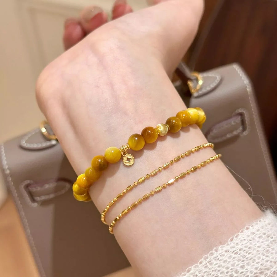 Tiger Eye Beaded Bracelet Tan / One Size Apparel and Accessories