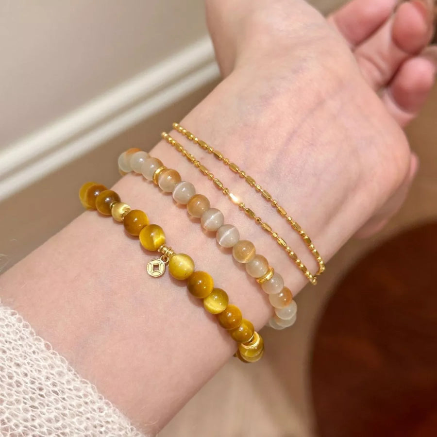 Tiger Eye Beaded Bracelet Tan / One Size Apparel and Accessories