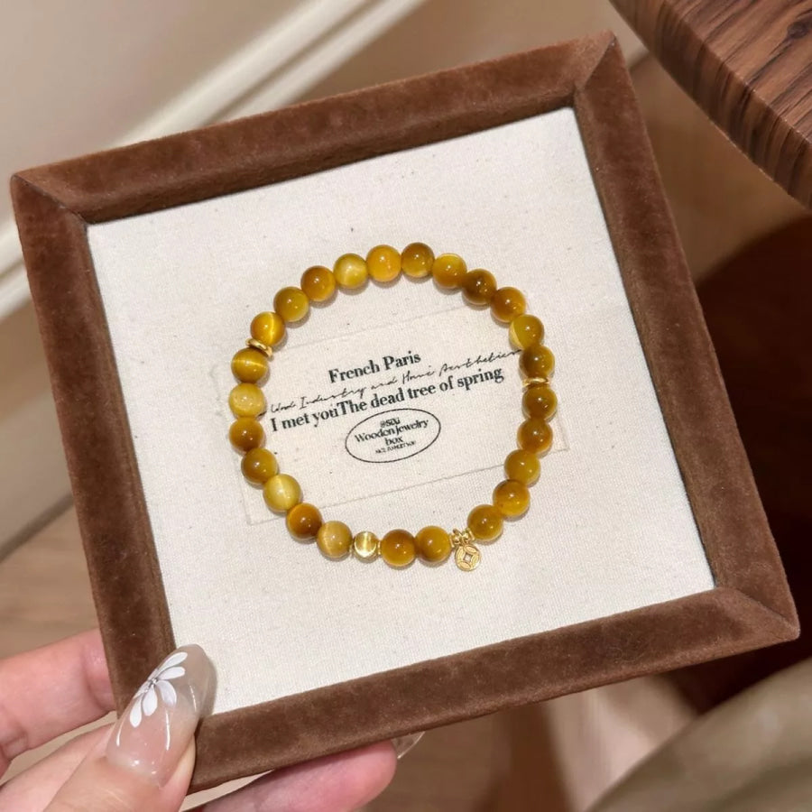 Tiger Eye Beaded Bracelet Tan / One Size Apparel and Accessories