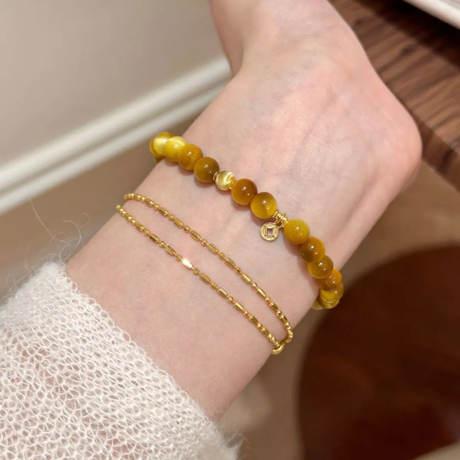 Tiger Eye Beaded Bracelet Tan / One Size Apparel and Accessories