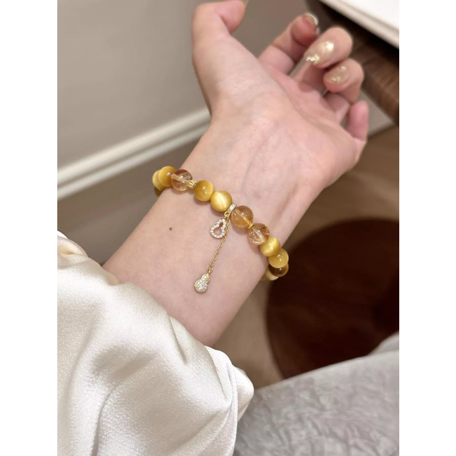 Tiger Eye Beaded Bracelet with Gourd Charm Camel / One Size Apparel and Accessories