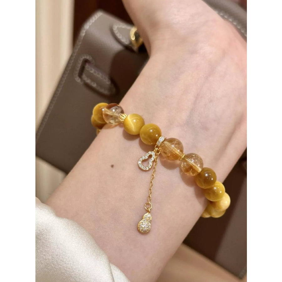 Tiger Eye Beaded Bracelet with Gourd Charm Camel / One Size Apparel and Accessories