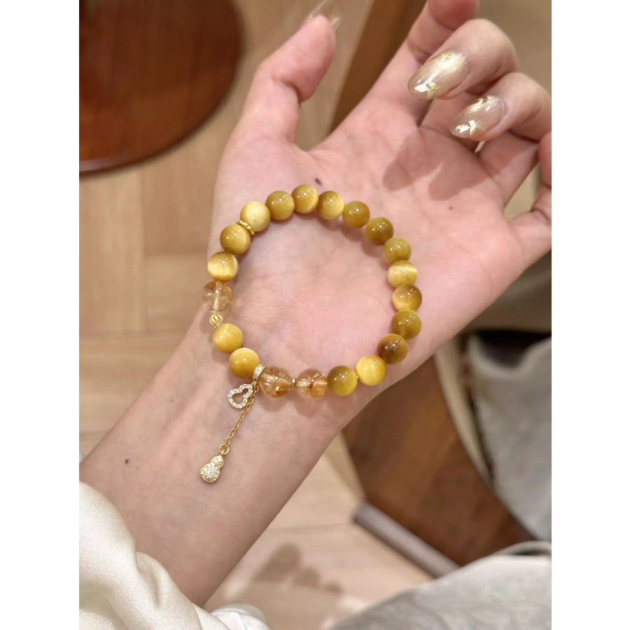 Tiger Eye Beaded Bracelet with Gourd Charm Camel / One Size Apparel and Accessories
