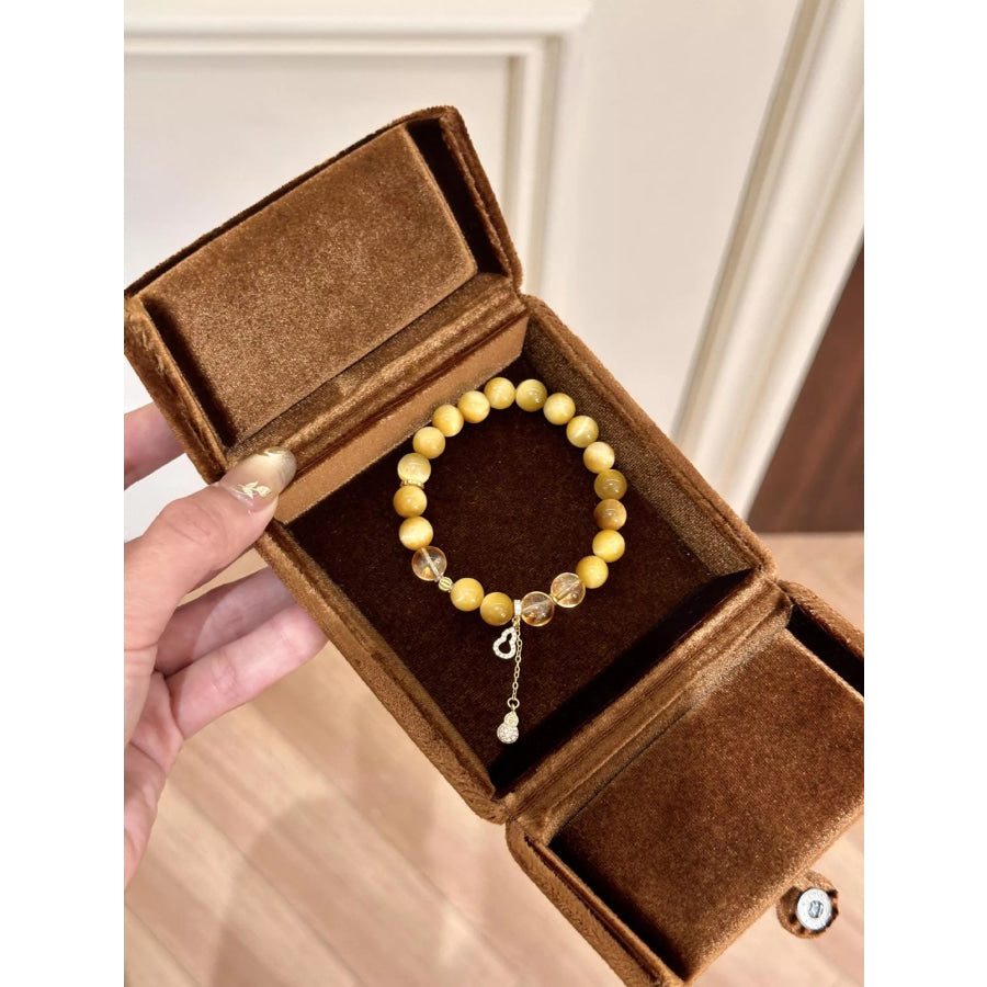 Tiger Eye Beaded Bracelet with Gourd Charm Camel / One Size Apparel and Accessories