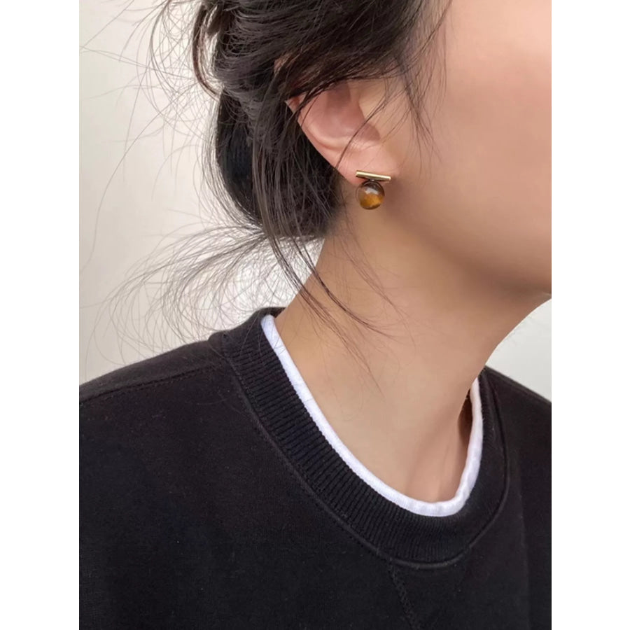 Tiger Eye Stone Stud Earrings Camel / One Size Apparel and Accessories
