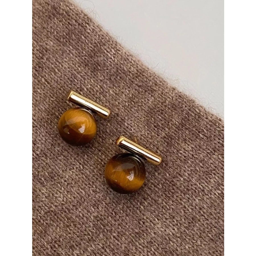 Tiger Eye Stone Stud Earrings Camel / One Size Apparel and Accessories