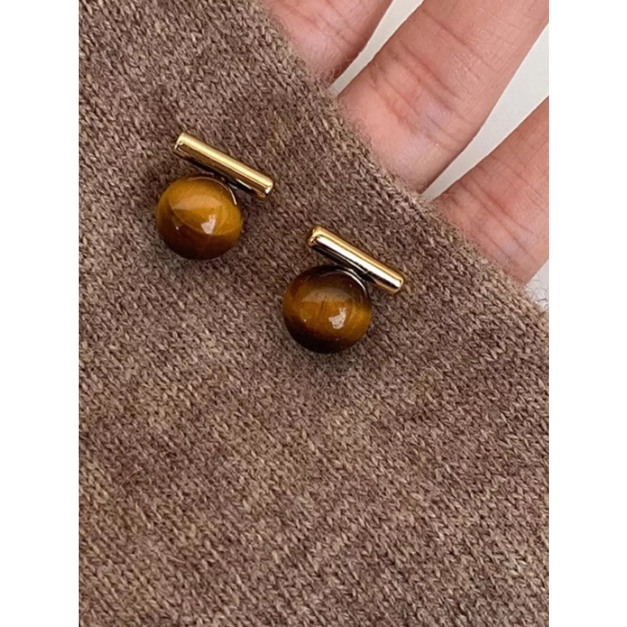 Tiger Eye Stone Stud Earrings Camel / One Size Apparel and Accessories