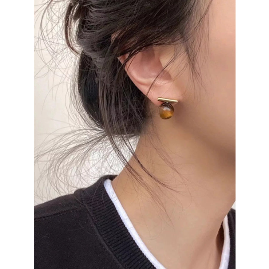 Tiger Eye Stone Stud Earrings Camel / One Size Apparel and Accessories