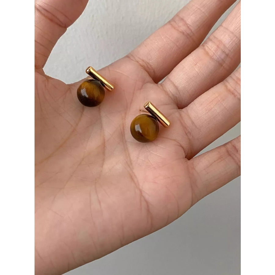 Tiger Eye Stone Stud Earrings Camel / One Size Apparel and Accessories