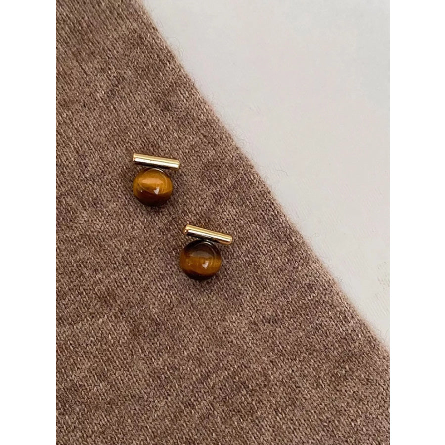 Tiger Eye Stone Stud Earrings Camel / One Size Apparel and Accessories
