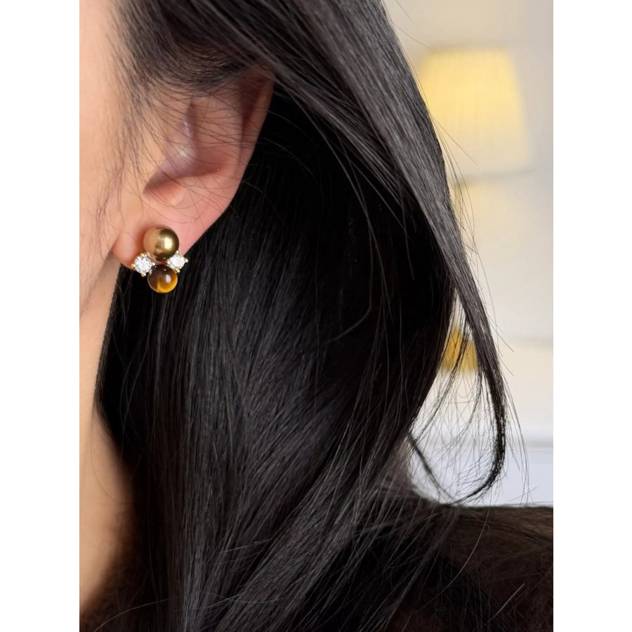 Tiger Eye Stud Earrings Taupe / One Size Apparel and Accessories