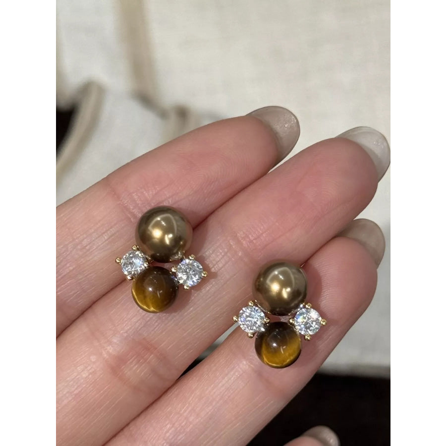 Tiger Eye Stud Earrings Taupe / One Size Apparel and Accessories