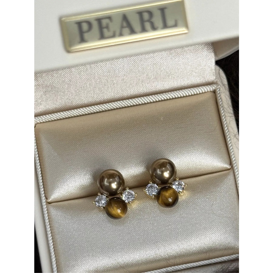 Tiger Eye Stud Earrings Taupe / One Size Apparel and Accessories