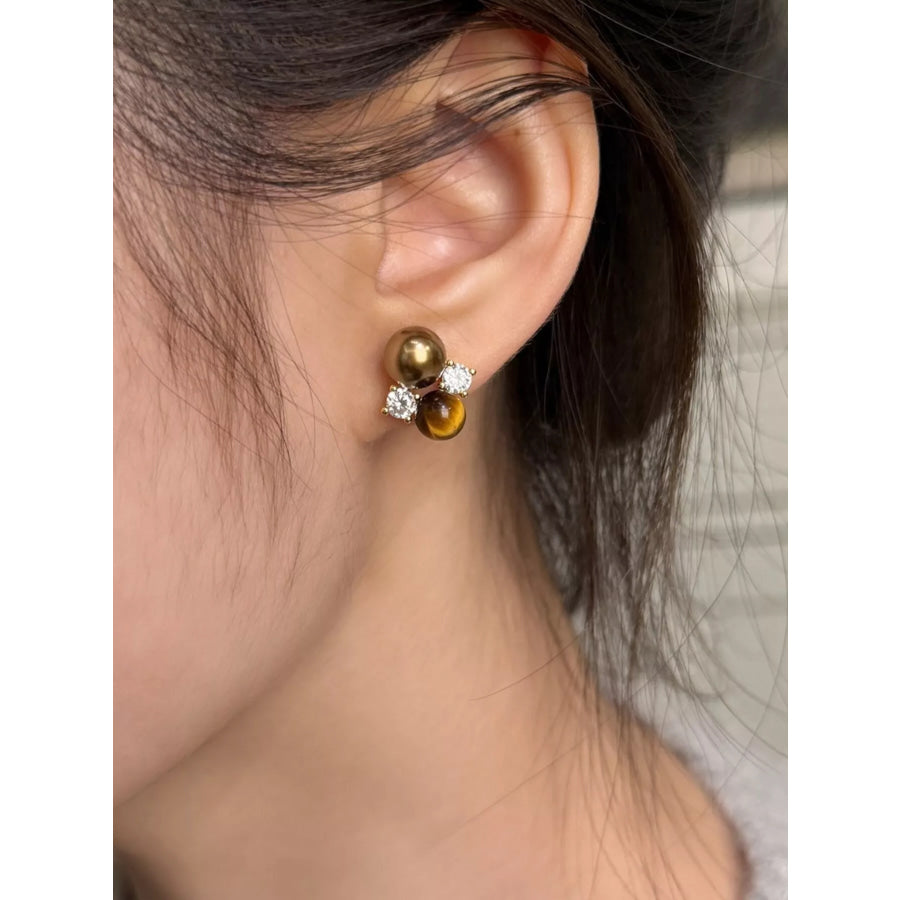 Tiger Eye Stud Earrings Taupe / One Size Apparel and Accessories