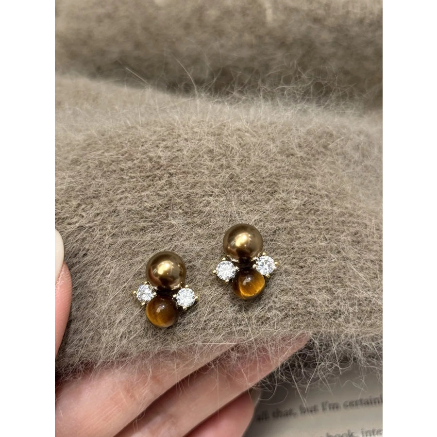 Tiger Eye Stud Earrings Taupe / One Size Apparel and Accessories
