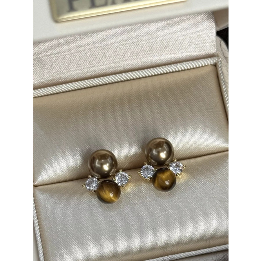 Tiger Eye Stud Earrings Taupe / One Size Apparel and Accessories