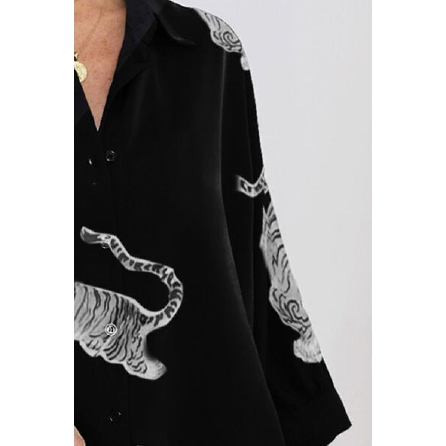 Tiger Pattern Button Up Long Sleeve Shirt Clothing