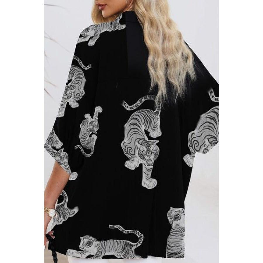 Tiger Pattern Button Up Long Sleeve Shirt Black / S Clothing