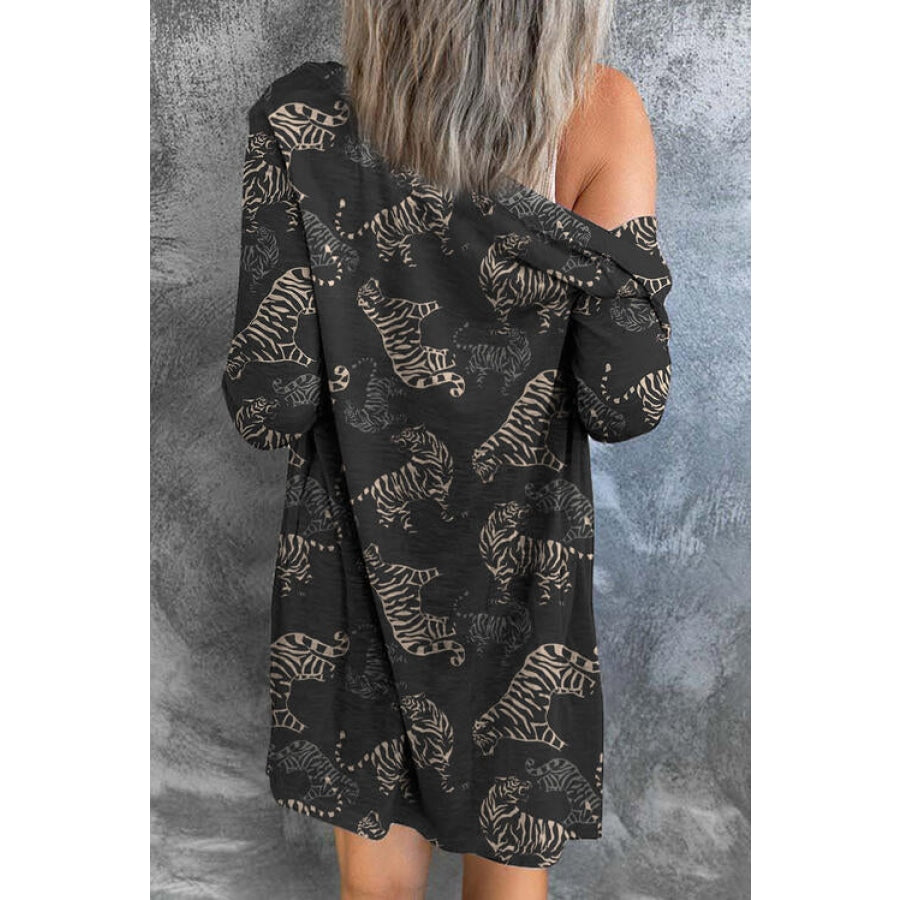 Tiger Print Button Up Long Sleeve Cardigan Clothing