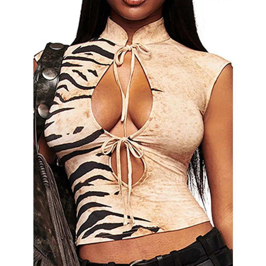 Tiger Print Cut-Out Front Tank Apparel and Accessories