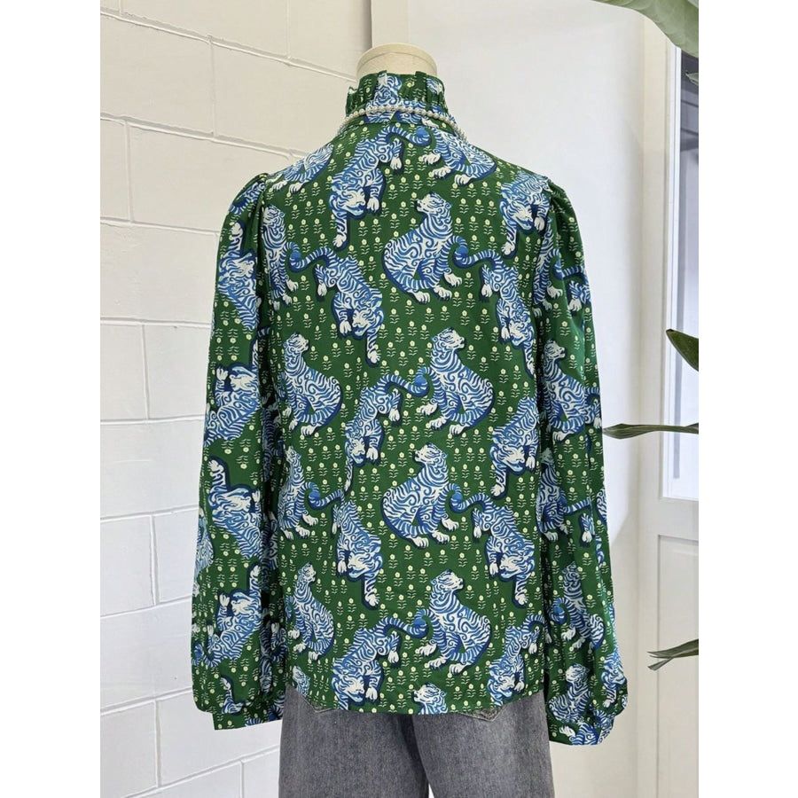 Tiger Print Long Sleeve Blouse Apparel and Accessories
