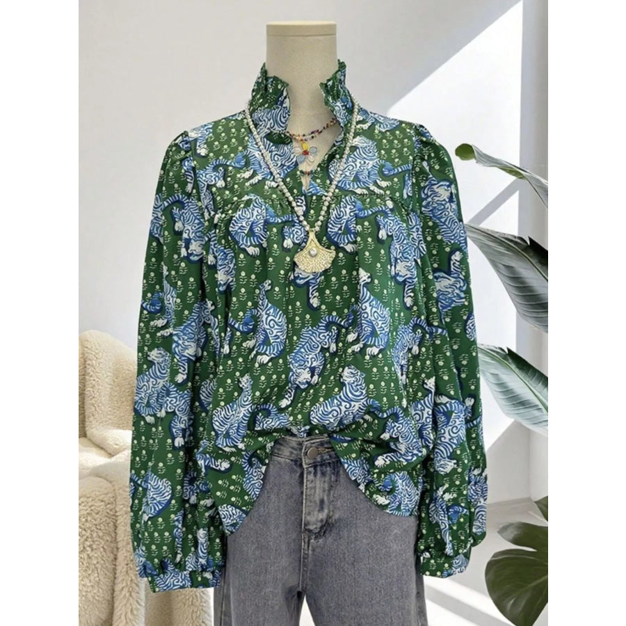 Tiger Print Long Sleeve Blouse Apparel and Accessories