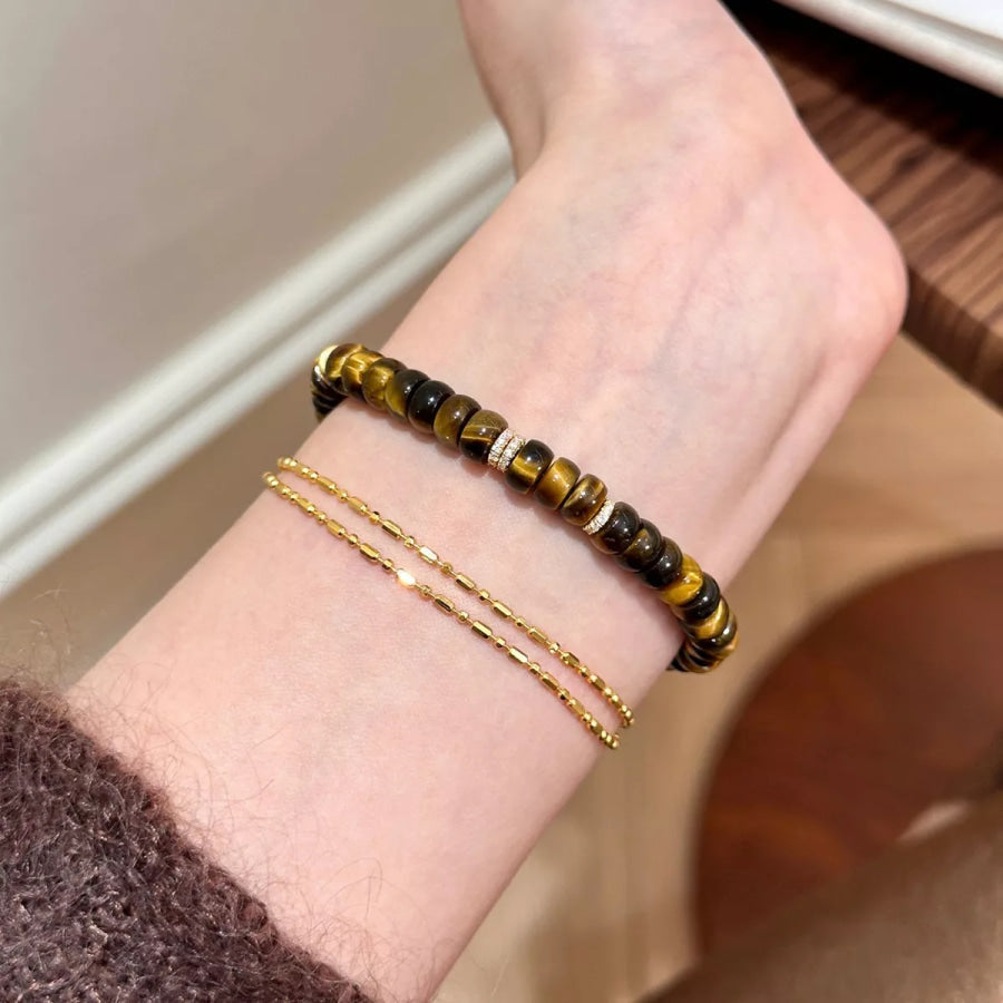 Tiger’s Eye Beaded Bracelet Brown / One Size Apparel and Accessories