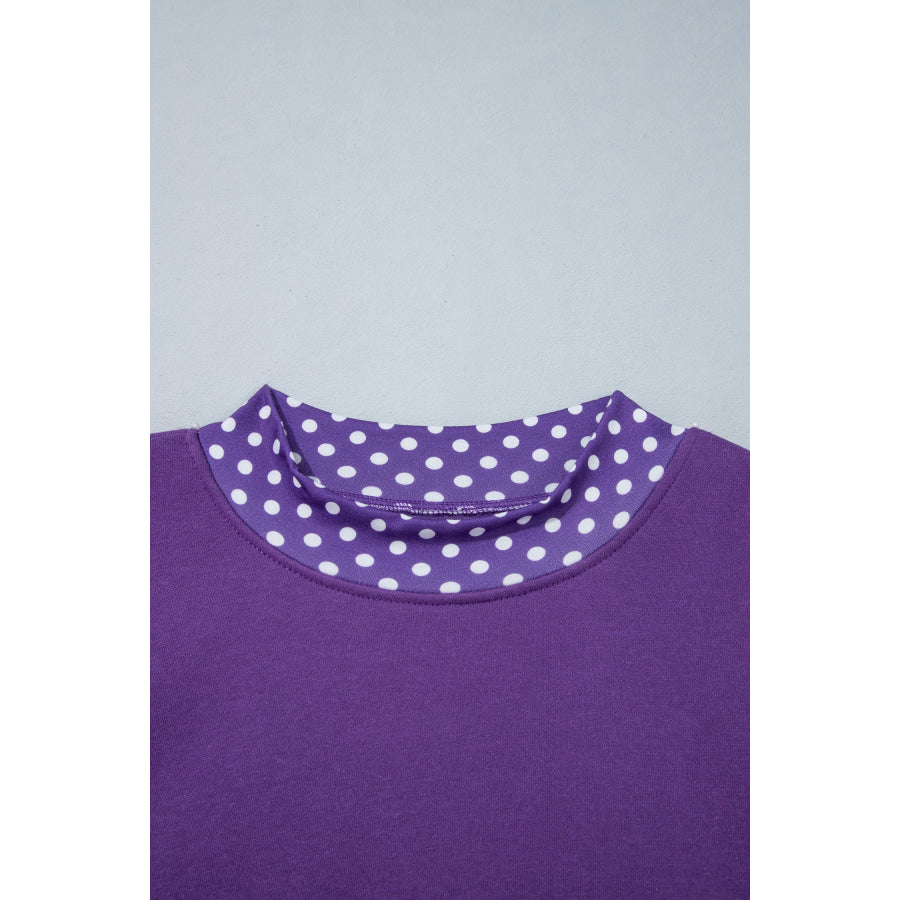 Tillandsia Purple Colorblock Polka Dot Contrast Trim Oversized Sweatshirt Tops/Sweatshirts & Hoodies
