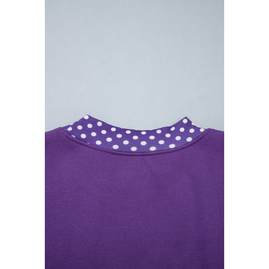 Tillandsia Purple Colorblock Polka Dot Contrast Trim Oversized Sweatshirt Tops/Sweatshirts & Hoodies
